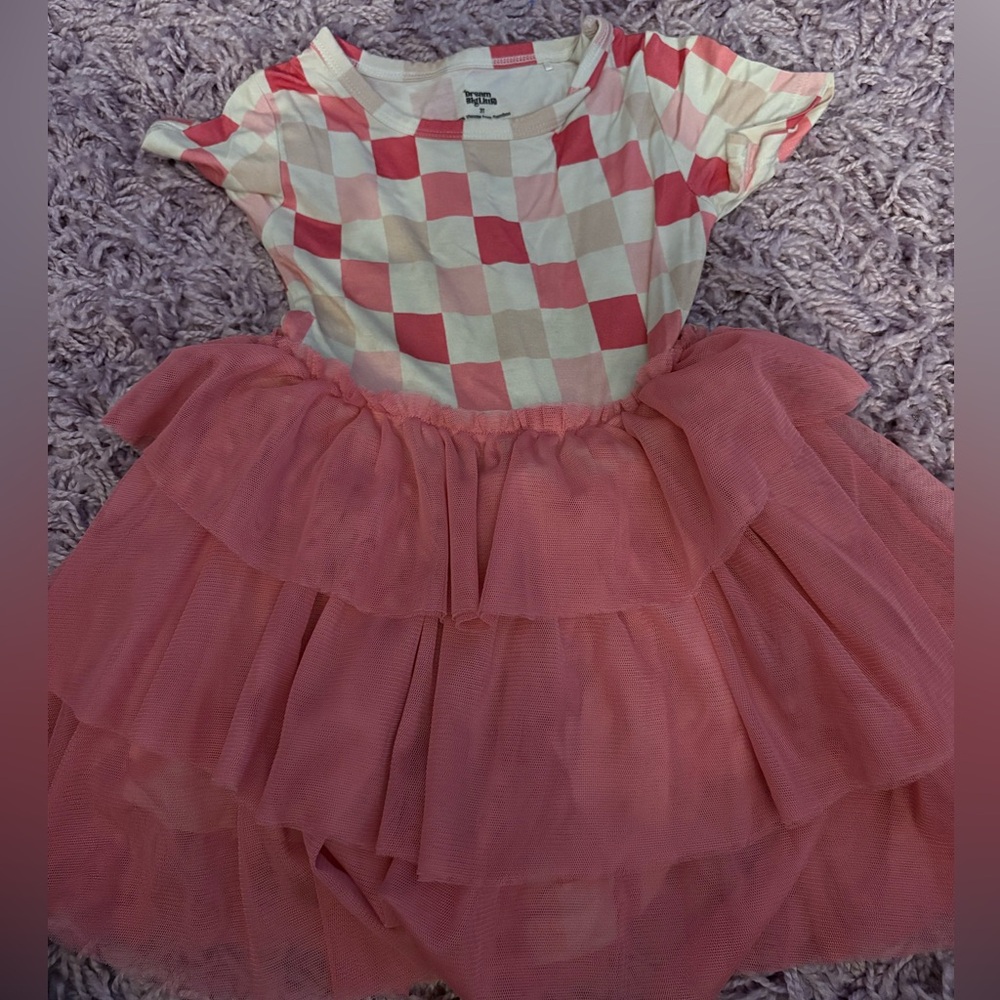 Charming Pink and Cream Checkered Kids Dress